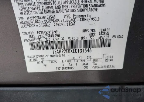 2014 Ford Taurus Sel z USA, uszkodzony, nr VIN 1FAHP2E8XEG131546